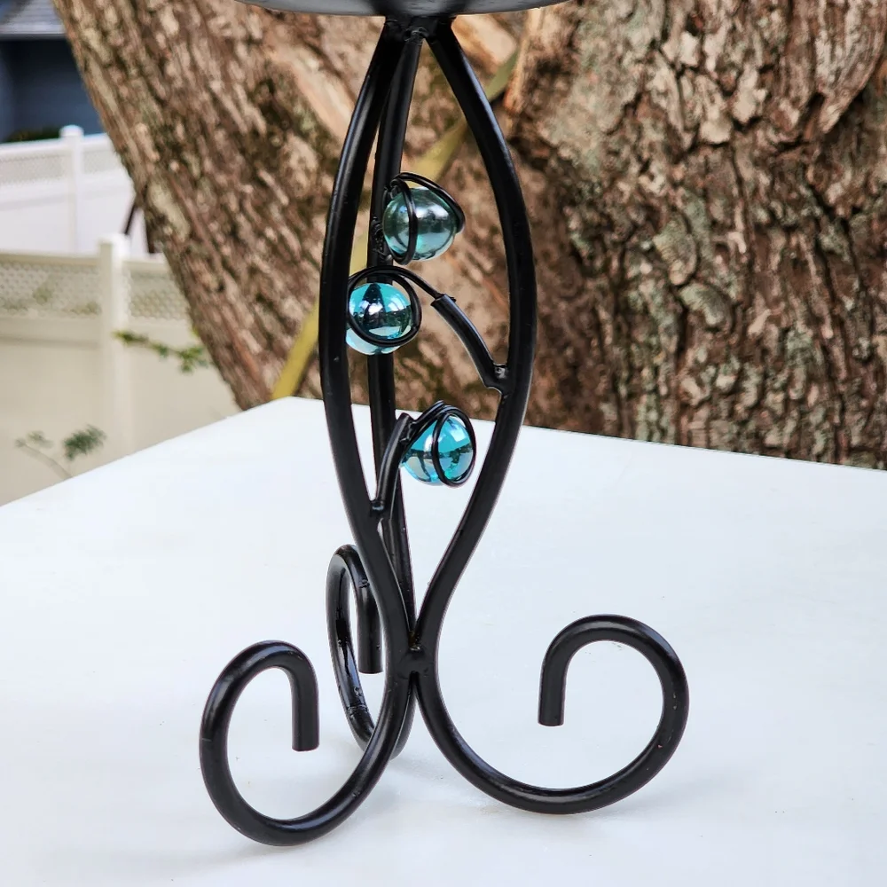 Pillar Wrought Iron Candle Holder‎ With Blue Crystals